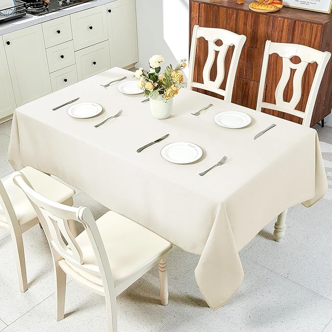 IVAPUPU Textured Linen Table Cloth for Rectangle Table - Ivory Tablecloths Rectangular Waterproof Wrinkle Free Wipeable Dining Cover for Spring Wedding Birthday Kitchen Decor, 60 x 120 Inch