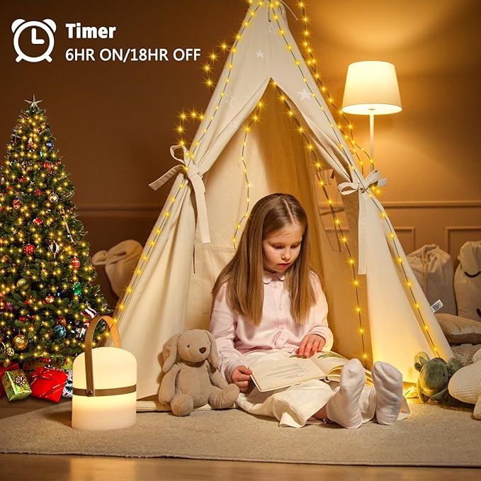 4 Pack Christmas Fairy Lights Battery Operated, 16.4FT 50 LED Dark Green Wire Twinkle Lights with Auto Timer Waterproof, Outdoor String Lights for Indoor Outdoor Bedroom Yard Decor (Warm White)