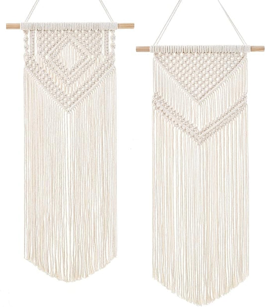 Dahey 2 Pcs Macrame Wall Hanging Woven Tapestry Wall Art Decor - Beautiful for Boho Home Decor, Apartment, Nursery, Party Decorations, 26" L×13" W, Medium