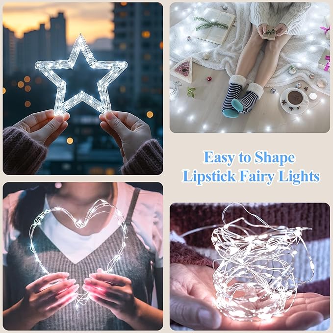 66FT(33 * 2) Rechargeable String Lights Battery Operated, Fairy Lights with Timer, Mini LED Twinkle Lights for Bedroom, Christmas Decorations, Wedding, Vine, Centerpiece Table Decor Cool White