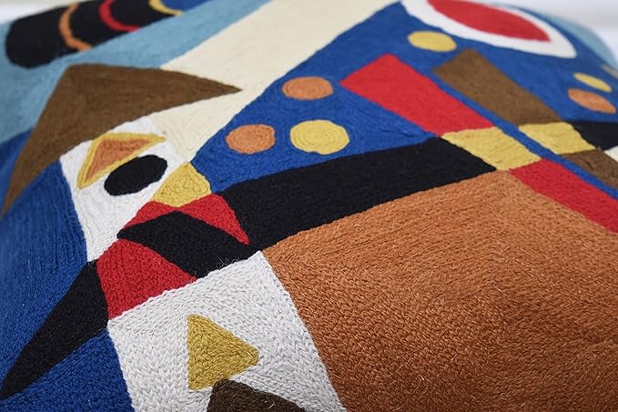 Kandinsky Blue Abstract Pillow Cover | Modern Outdoor Cushions | Mid Century Chair Cushions | Handmade Wool Size 18x18