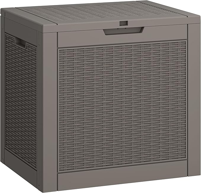 31 Gallon Deck Box, Resin Outdoor Storage Box, Waterproof and UV Resistant Deck Box, Lightweight Storage Box for Garden Tools, Pool Supplies