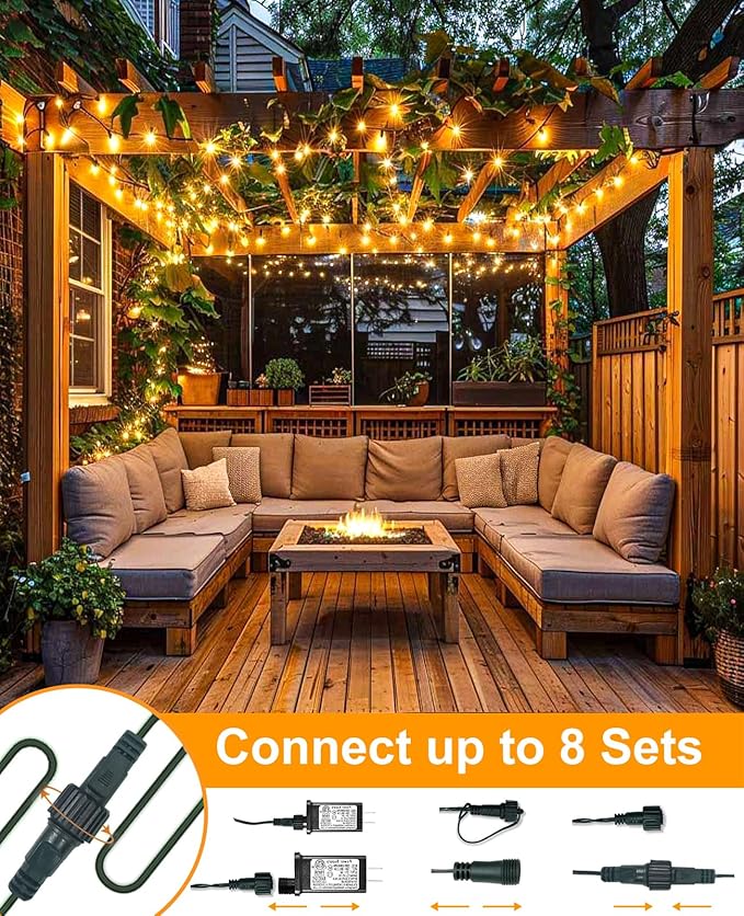 40FT 120 LED Christmas Lights Outdoor, Warm White Christmas Tree Lights with 8 Modes & Waterproof, Connectable Plug in String Light for Indoor Bedroom Yard Party Wedding Decorations