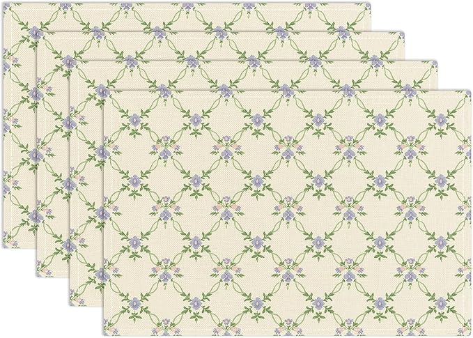 Floral Placemats Set of 4, Greenery Table Mat for Home Kitchen, Restaurants, Outdoor Linen Washable Place Mats 12x18 inch Party Event Dining Decoration-02