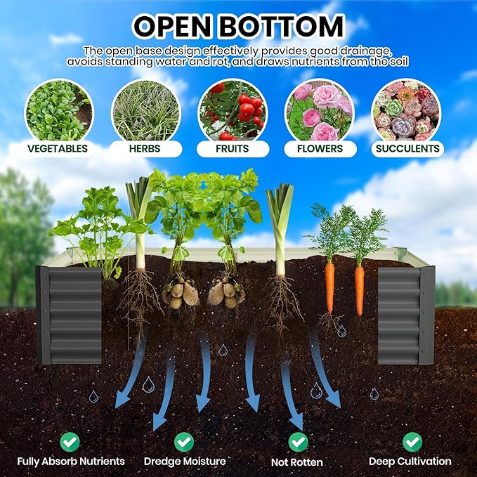 Large Outdoor Planter Boxes Kit Set of 2,6x3x1.5ft Galvanized Raised Bed Planter with Open-Ended Base Design, Elevated for Outdoor Plants, Durable Raised Bed for Gardening,Green