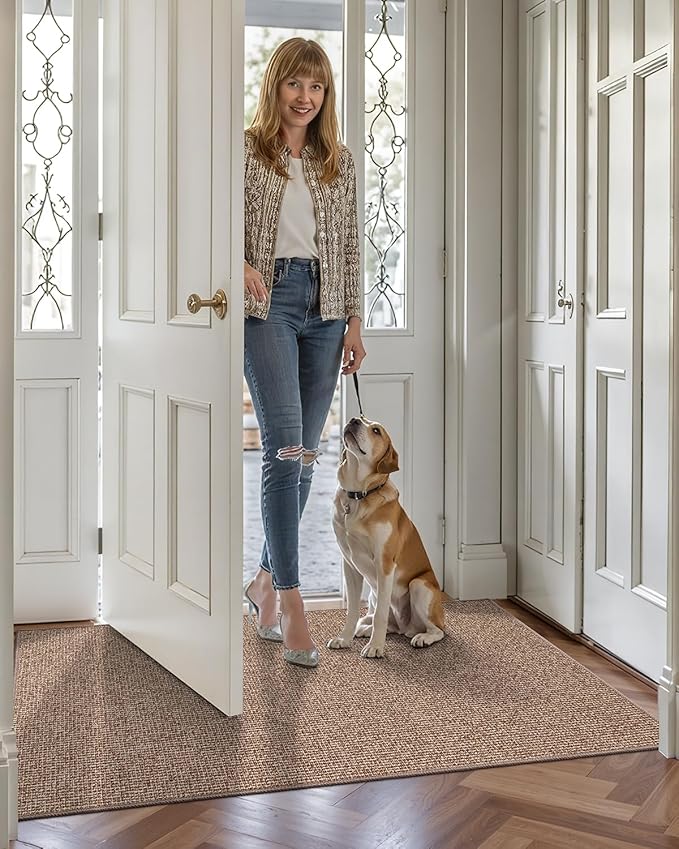 LUMI Indoor Door Mat 17"x30", Ultra Thin Low Profile Non-Slip Doormat for Home Entrance, Absorbent & Stain-Resistant Welcome Mats, Washable Entryway Mat for Front Door, Patio, Porch, Camel