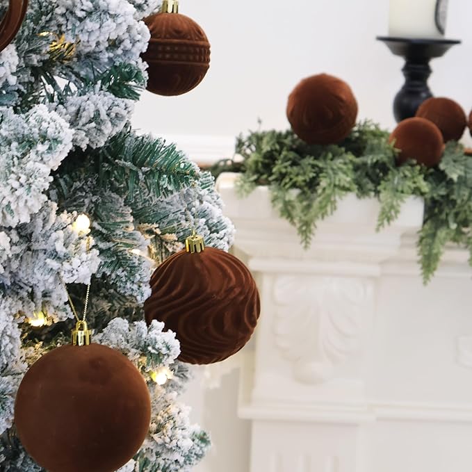 36pcs Velvet Ornaments for Christmas Trees, Flocked Christmas Balls Sets Assortment for Xmas Tree Holiday Decor