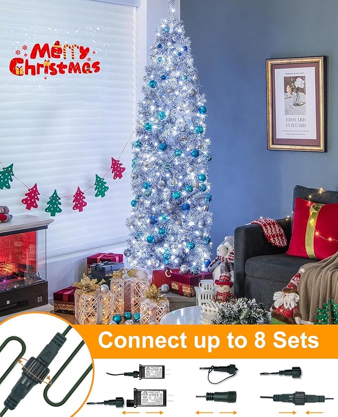 40FT 120 LED Christmas Lights Outdoor, Green Wire Christmas Tree Lights with 8 Modes & Waterproof, Connectable Plug in String Light for Indoor Bedroom Yard Party Wedding Decorations, White