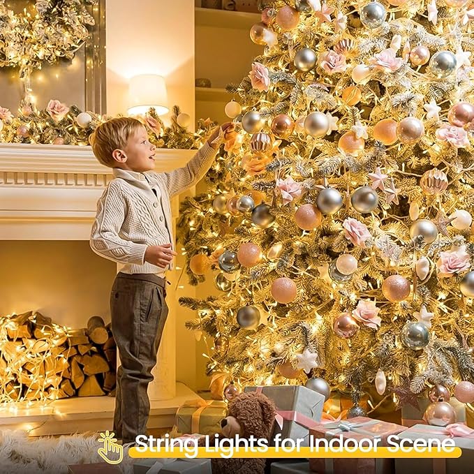 4 Pack String Lights Battery Operated with Timer, 132FT 400 LED Waterproof Battery Twinkle Lights, 8 Modes Fairy Light for Indoor Outdoor Party Bedroom Garland Tree Christmas Decorations (Warm White)