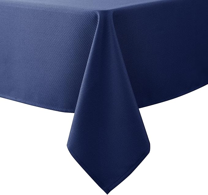 Biscaynebay Textured Fabric Tablecloths 60x108 Inches Rectangular, Navy Water Resistant Tablecloths for Dining, Kitchen, Wedding and Parties etc. Machine Washable