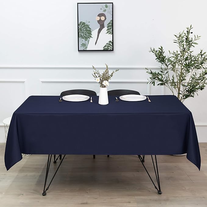 sancua Rectangle Tablecloth - 54 x 120 Inch - Water Resistant Spill Proof Washable Polyester Table Cloth, Decorative Fabric Table Cover for Dining Tables, Buffet Parties and Camping, Navy