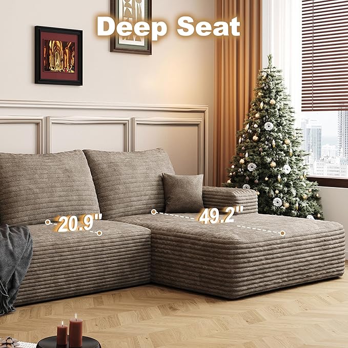 108" Sectional Couches for Living Room Modern Modular Sofa with L-Shape Couchs Upholstered Boneless Couch Deep Seat Sectional Couch with Chaise (Camel, Right Facing Chaise+2Seaters)