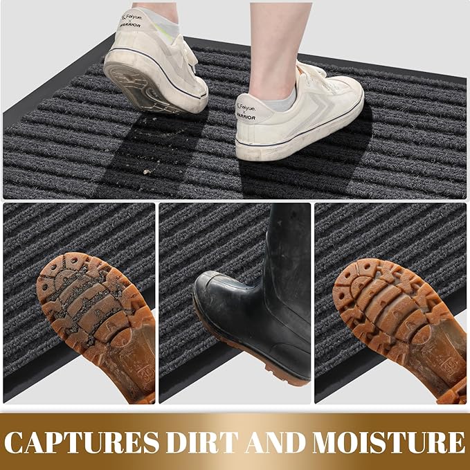 Yimobra Front Door Mat Outdoor Indoor Entrance, 100% Waterproof All-Season All Weather Doormat, Welcome Matt Outside Entry, Non Slip, Low Profile, Heavy Duty Patio Porch Floor Mats,47 x 24,Grey