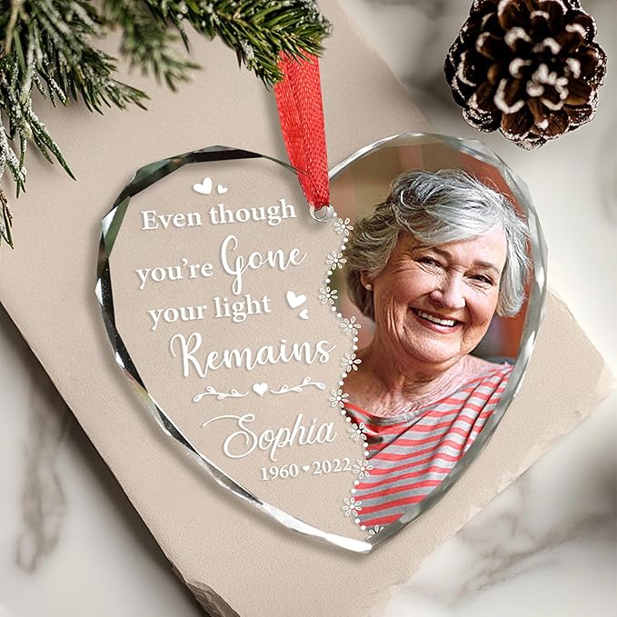 2025 Personalized Memorial Acrylic Ornament – Christmas-Birthday-Anniversary Keepsake for Loss of Loved One – Custom Photo Name Year – in Loving Memory Heart Decoration (Memorial001)