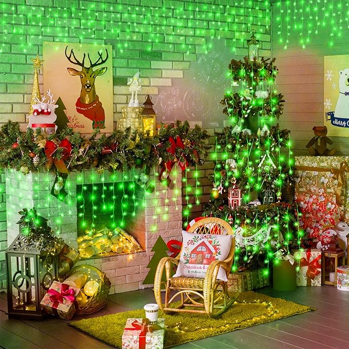 Icicle Lights for Outside, 33FT 400 LED Christmas Lights Outdoor with 8 Modes 75 Drops, Waterproof Connectable Twinkle String Decoration Light for Home Eaves Party Yard Garden Decor, Green