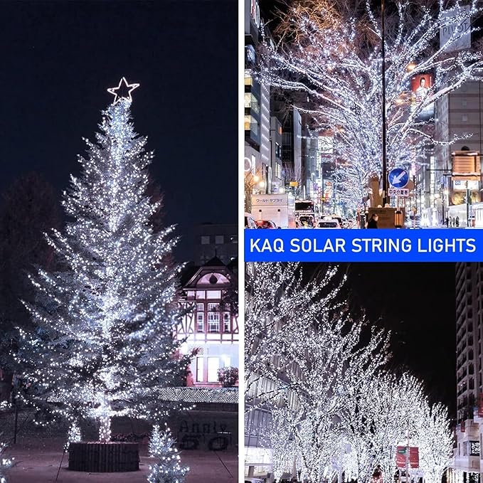 Solar String Lights Outdoor Waterproof 2PK 200LED 66FT Twinkle Lights Auto On/Off Solar Powered LED Fairy Light Green Wire with 8 Modes for Christmas Tree Party Wedding Garden Decoration (Cool White)