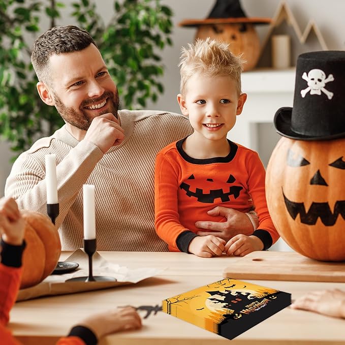 50 Pcs Halloween Napkins 6.5 x 6.5 inch, Pumpkin Bat Ghost Paper Napkins Disposable Holiday Cocktail Napkins for Dinner Bathroom Halloween Party Decorations