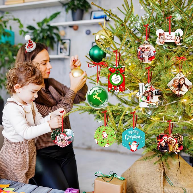 2 Pack Personalized Christmas Ornaments 2025 Wood Custom Photo Text Hanging Ornament for Christmas Tree Decorations, First Christmas Engaged/Married, New Home, Baby's First Christmas, Memorial