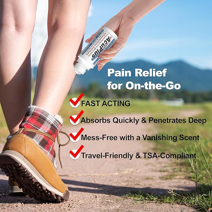 AcuPlus - Pain Relief Roll On - Topical Anti Inflammatory to Soothe Muscles & Joints - Arthritis Pain Reliever, Bursitis, Tendonitis Cream - TSA Compliant, Convenient Roll On - 3 fl. oz. (Pack of 1)