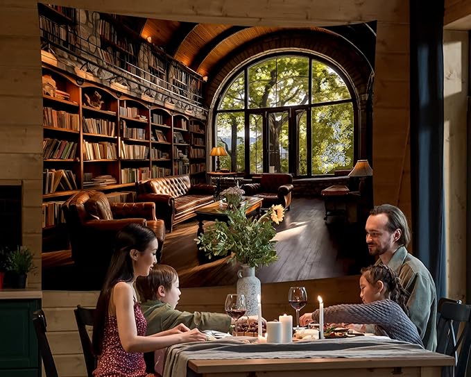 dueeia Book Library Tapestry Wall Hanging Medieval Bookshelf Vintage Window Bookcase Backdrop Wall Decor for Bedroom Aesthetic Living Room Office (78.7"x59.1")