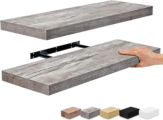 Sorbus Floating Shelves for Wall - 24" Bathroom Shelves, Wall Decor for Bedroom, Kitchen, Living Room, Home Decor & Book Storage - Mounted Floating Shelf with Invisible Brackets (Gray, 2 Pack)