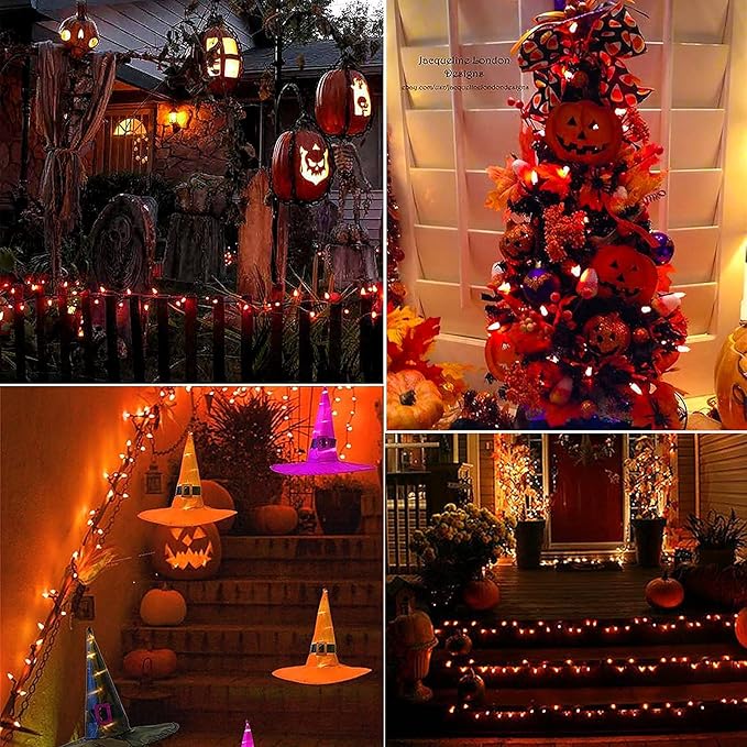 HUGSVIK 21Ft 50LED C6 Orange Lights for Halloween, 8 Mode Solar Halloween Lights Outdoor, Waterproof Solar Christmas Decorations for Halloween Thanksgiving Holiday Christmas Decor