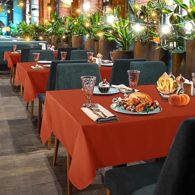 sancua 2 Pack Rust Tablecloth 60 x 102 Inch, Rectangle Thanksgiving Burnt Orange Table Cloth for 6 Feet Tables - Stain and Wrinkle Resistant Washable Polyester Table Cover for Dining Parties Camping