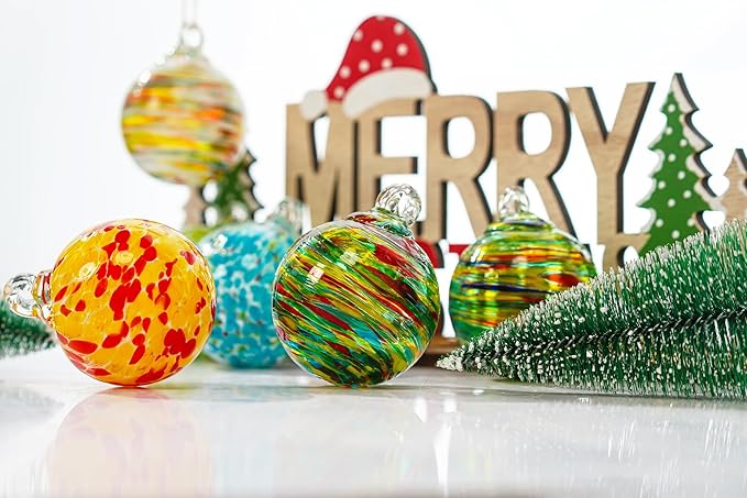 Set of 6 Hand Blown Glass Christmas Ornaments Hanging Gazing Ball Witches Ball Friendship Decor for Garden Patio Window