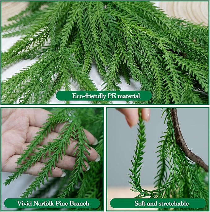 2Pcs 6FT Artificial Norfolk Pine Garlands, Real Touch Winter Christmas Pine Tree Wreath, Green Artificial Greenery Garland for Christmas Holiday Seasonal Indoor Home Decor Mantle