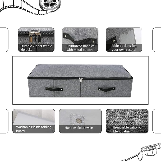 2PCS Foldable Blankets Clothes Comforters Storage Bin Organizer with Plastic Support Liner for Blankets, Towels, Comforter, Sweaters, Linen Sheets, Wrapping Paper, Black Grey