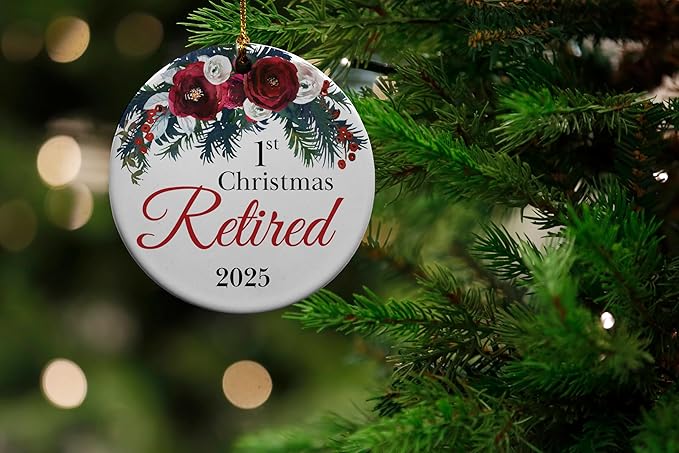 1st Retired Christmas Ceramic Christmas Tree Ornament Collectible Holiday Keepsake 2.875" Round Ornament in Decorative Gift Box with Bow- Perfect Retirement Gifts for Women or Men!