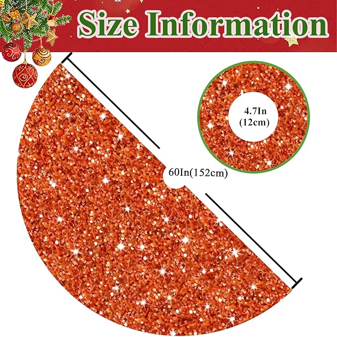 MODFUNS Orange Christmas Tree Skirt 60 Inch Sequin Xmas Tree Skirts Velvet Tree Mat Sparkly Fall Tree Skirt Burnt Orange Round Thanksgiving Tree Base Cover for Artificial Trees Christmas Day Ornaments