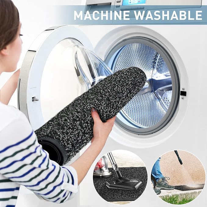 Mibao Front Door Mat, Dirt Trapper Welcome Mat for Outdoor Indoor, Non-Slip Waterproof Doormat, Durable Machine Washable Low Profile Entry Rug for Back Door Outside Patio Porch, 48" x 24", Black