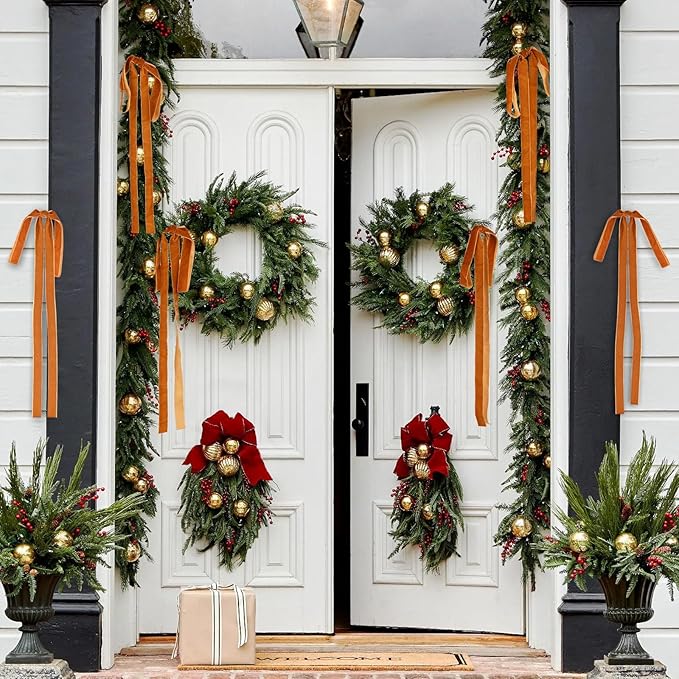 Draupnir 10 Pcs Velvet Christmas Bow 23.62x15.75 inch Velvet Bows for Christmas Tree Topper Staircase Wreath Large Bow for Christmas Indoor Outdoor Decoration(Dark Coffee)