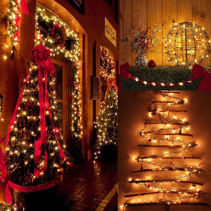 BrizLabs Steady On & Twinkle Christmas Lights - 100-ct Clear Outdoor Connectable Incandescent Mini Lights, Warm White String Lights for Xmas Tree, Indoor Holiday Party