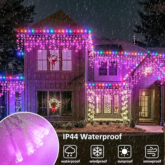 Icicle Christmas Lights Outdoor, 66FT 640 LED Icicle Lights for Outside with 8 Modes Timers, Waterproof Plug in Twinkle String Light for House Yard Eave Garden Party Holiday Decorations, Pink
