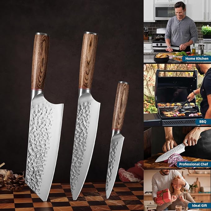 KOFERY 5PCS Chef and BBQ Knife Set with Roll Bag, High Carbon Stainless Steel Knives for Precise Cooking, Outdoor Meat Cutting(Include Sharpening Steel)