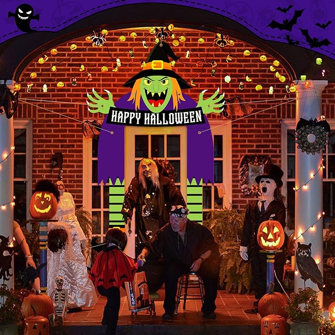 Halloween Witch Party Porch Banner Witch Door Banner for Halloween Outdoor Decorations Fabric Porch Sign for Birthday Photo Backdrop Photo Booth Props Front Door Cover Indoor Wall Hanging Supplies