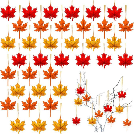 36 Pcs Fall Tree Decoration Thanksgiving Tree Ornaments 3D Felt Maple Leaf Ornaments Fall Hanging Decoration for Home Autumn Party