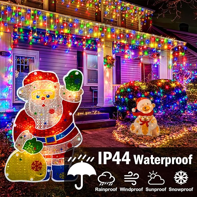Heceltt Christmas Lights Outdoor, 66FT 640LED Ice Lights 8 Modes with 120 Drops,IP44 Waterproof Timer Memory Function for Christmas Decorations (Multicolor)