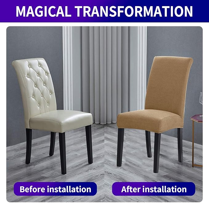 Howhic Stretch Chair Covers for Dining Room Set of 2, Removable Washable Dining Room Chair Covers, Dining Chair Slipcovers Seat Protector, Great Home Decor and Banquet Upholstery (Tan, 2 Pack)