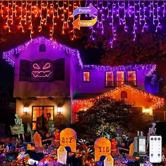 JMEXSUSS 400 LED Color Changing Halloween Lights Outdoor, 38.8ft Orange to Purple Halloween Icicle Lights with Remote, Waterproof String Light Plug in for Outdoor Indoor Party Decor