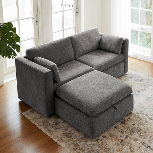 CHITA Modular Sectional Sofa, FSC Certified L Shaped Couch with Reversible Chaise, Modular Sectional Couch for Small Space, 78 Inch Width, 3 Seat Modular Sofa with Storage Ottoman, Grey