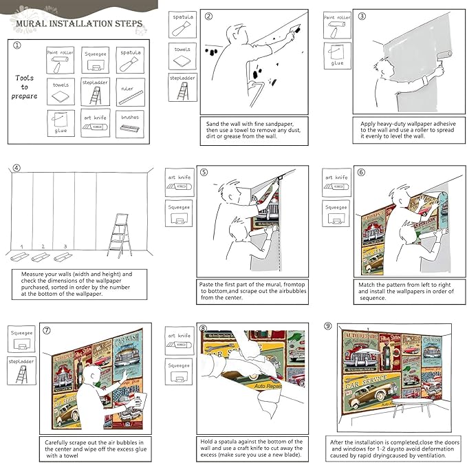 AFZEVEB-Car Poster Wallpaper Vintage Wall murals for Bedroom 159"x107" (Not Peel and Stick)