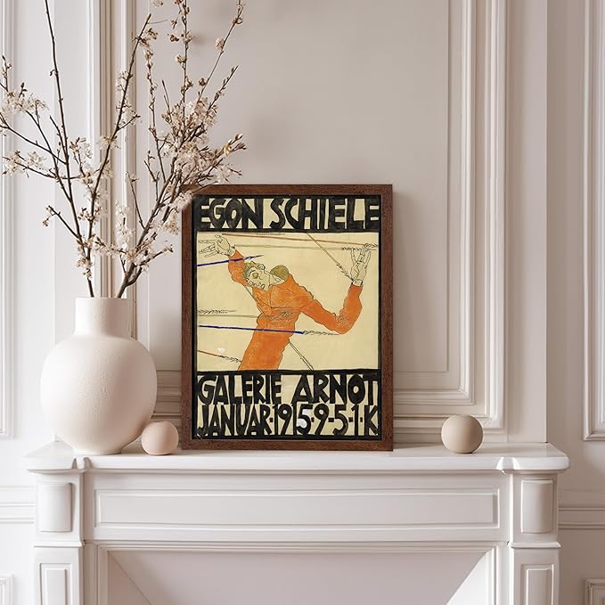 Poster Master Vintage Painting Poster - Retro Expressionism Print - Self Portrait as the Martyred St Sebastian - Gift for Artist, Friend - Wall Decor for Home, Office, 11x14 Brown Framed