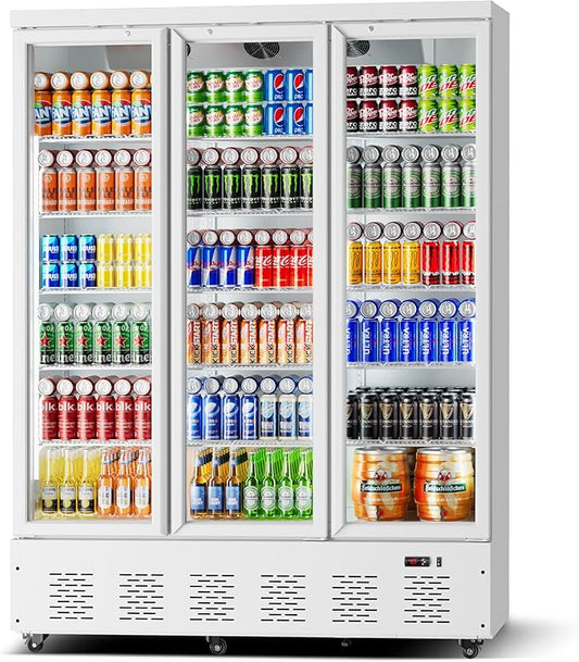 40.5 Cu.ft. Commercial Refrigerators 3 Glass Door Beverage Refrigerators Commercial Fridge Upright Cooler with Soft LED Light and 15 Adjustable Shelves for Restaurant Grocery Stores Home