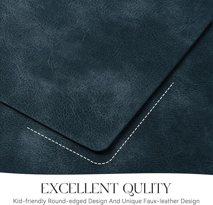 MOSAYT Vinyl Placemats Set of 4-12 X 17 Inch - Faux Leather 100% Waterproof Oil-Proof Wipeable PU Place Mats, Heat Resistant Reversible Table Mats for Kitchen, Dining, Outdoor (Navy Blue)