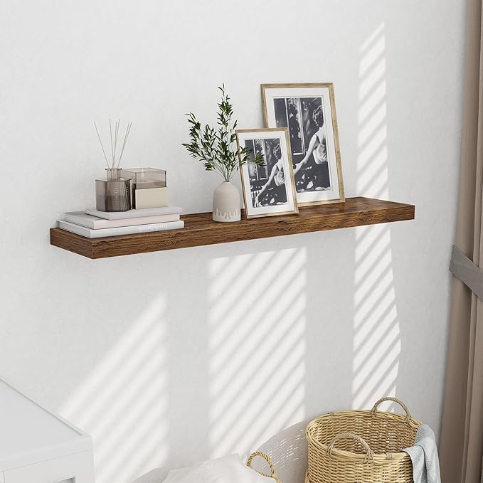 48 Inch Floating Shelves for Wall - 10 Inch Deep Fireplace Mantel Shelf - Wood Floating Shelves for Wall - Large Storage Shelves Wall Mount for Living Room & Bedroom - Rustic Brown - Set of 1