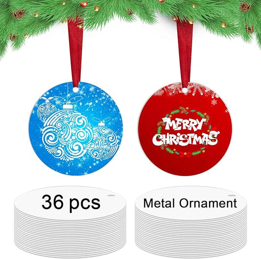 36 pcs Metal Sublimation Ornament Blanks,Sublimation Christmas Ornament Blanks for Christmas Tree Decor Blank Ornaments,Double Sided Sublimation Ornaments Round Sublimation Blanks