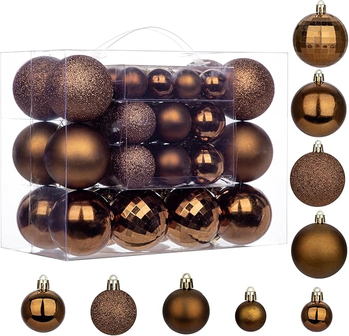 50pcs Christmas Ball Ornaments Brown Shatterproof Christmas Tree Ball Decorations Xmas Tree Large Xmas Ornaments Balls with Hanging Loop for Xmas Wedding Holiday Party Wreath Home Decor